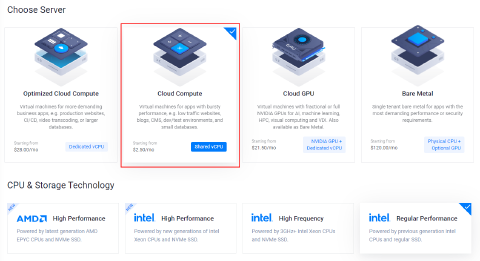 Vultr choose server and CPU
